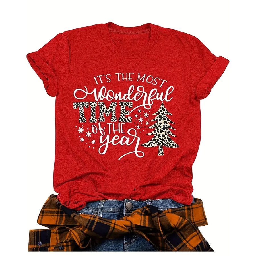 women's t-shirt short sleeve t-shirts printing casual christmas tree letter