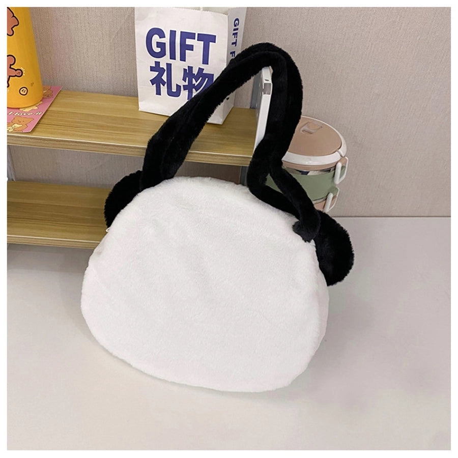 women's all seasons plush animal cute round zipper shoulder bag